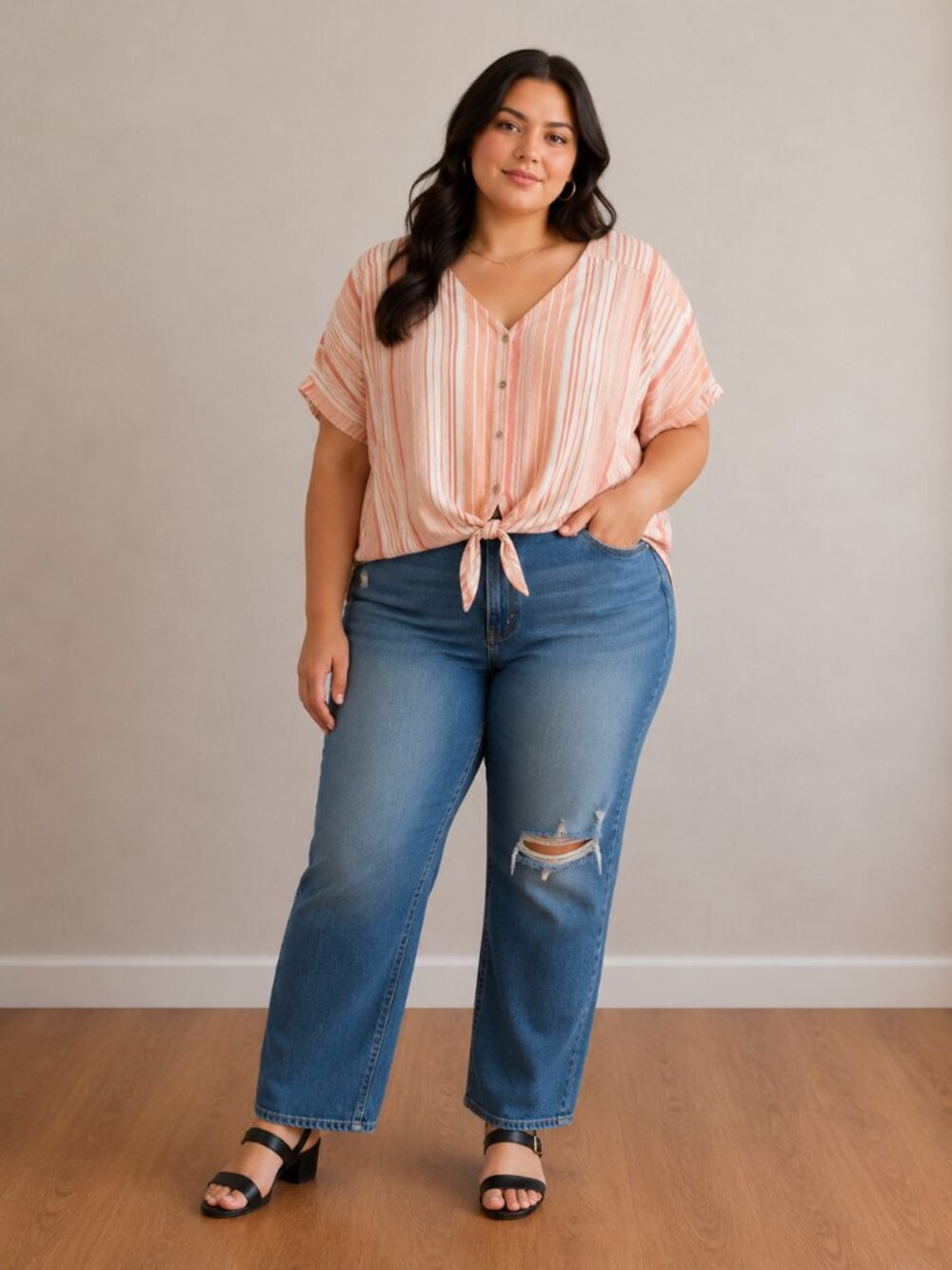Como Vintage Button-Down Tie-Front Top